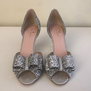 Kate Spade silver glitter bow heel